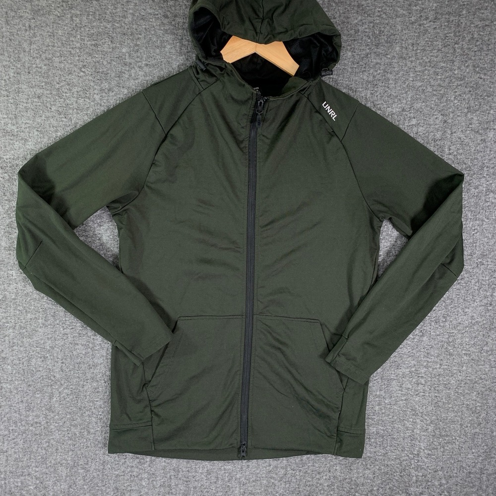 UNRL Performance Jacket Men Small Hoodie Green Full Zip Training Athleisure